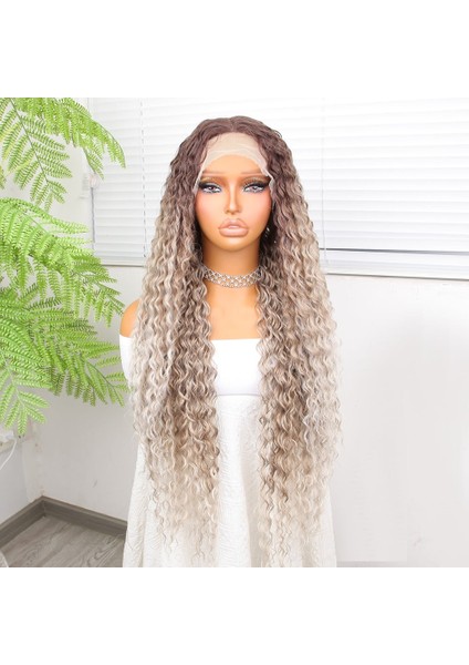 Afro Dalga Rus Kumralı Beyaz Platin Ombreli Işıltılı Fiber Sentetik Tül Peruk