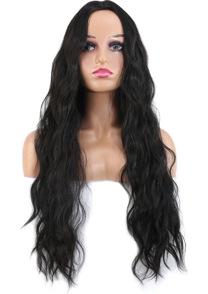 Uzun Su Dalgası Fiber Sentetik Peruk Koyu Kahve