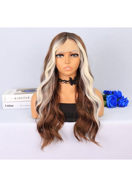 Açık Kahverengi - Platin Perçemli Su Dalgalı Tül Peruk