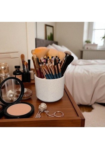 Beyaz Çok Gözlü Masaüstü Düzenleyici, Şık ve Kullanışlı Makyaj Fırça Organizeri
