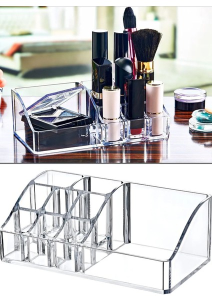 9 Bölmeli Şeffaf Çok Amaçlı Makyaj Düzenleyici - Organizer, Beyaz