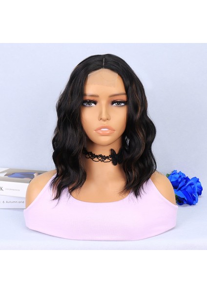 Siyah Karamel Işıltılı Fiber Sentetik Tül Peruk