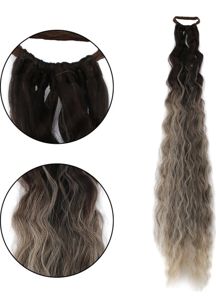 Lastik Tokalı At Kuyruğu Kabarık Afro Dalgalı / Küllü Kumral / Beyaz Platin Ombre