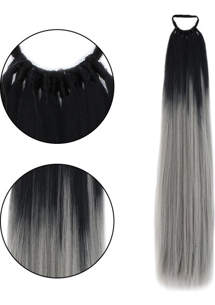 Lastik Tokalı At Kuyruğu Düz / Siyah / Gri Ombre