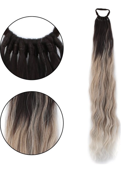 Lastik Tokalı At Kuyruğu Su Dalgalı / Kahverengi / Kumral Ombre Beyaz Platin Röfle