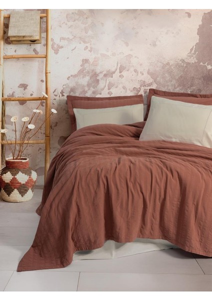 Çift Kişilik Yatak Örtülü Pike Takımı Natura Vilo Kiremit