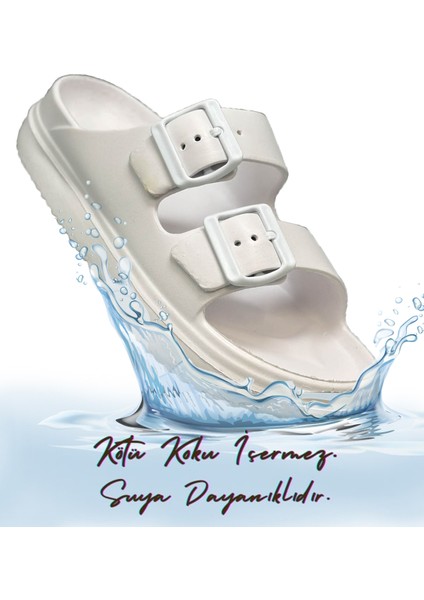 Çift Toka Hafif Eva Yazlık Plaj Terliği Havuz Terliği Lavabo Terliği Beyaz