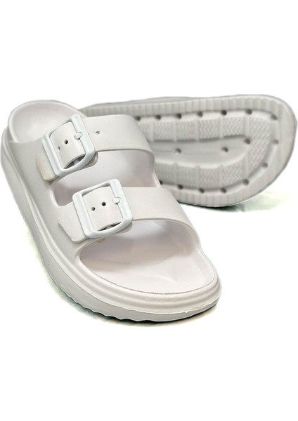 Çift Toka Hafif Eva Yazlık Plaj Terliği Havuz Terliği Lavabo Terliği Beyaz modelleri