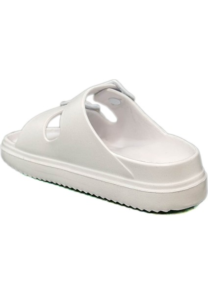 Çift Toka Hafif Eva Yazlık Plaj Terliği Havuz Terliği Lavabo Terliği Beyaz