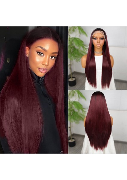 Kızıl Kahve Fiber Sentetik Düz Tül Peruk