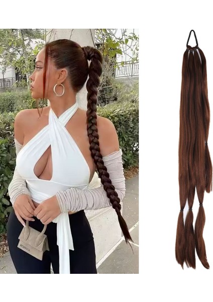 Üçlü Örgü Tokalı At Kuyruğu Çikolata Kahve