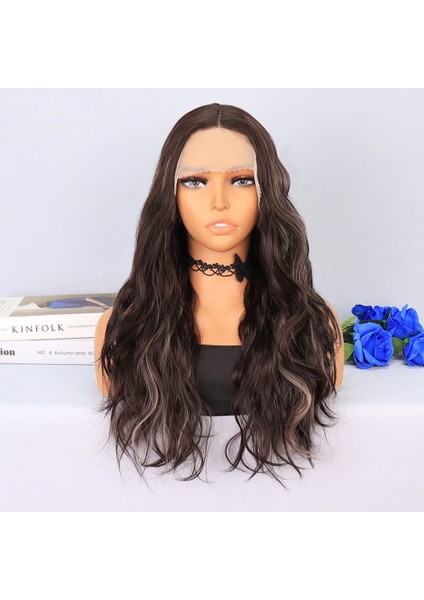 Koyu Kumral Platin Işıltılı Hafif Dalgalı Tül Peruk