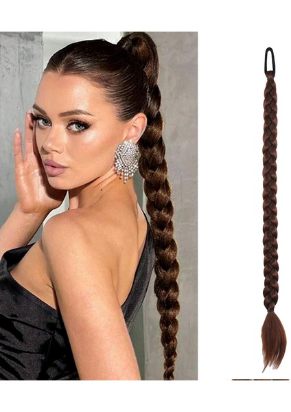 İkili Örgü Lastik Tokalı At Kuyruğu / Çikolata Kahve