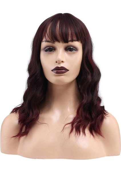 Dalgalı Kısa Perçemli Fiber Sentetik Peruk Kızıl Kahve