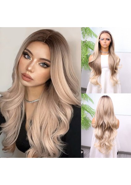Kumral Platin Ombre ve Röfleli Bebek Saçlı Fiber Sentetik Tül Peruk