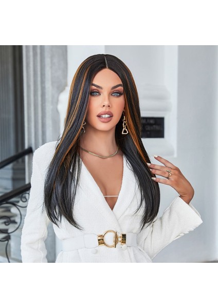 Siyah Ön ve Arka Kahverengi Işıltılı Tül Peruk