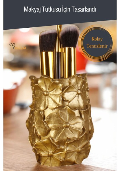 Altın Renkli Makyaj Düzenleyici ve Fırçalık, Şık ve Kullanışlı Tasarım indirimleri
