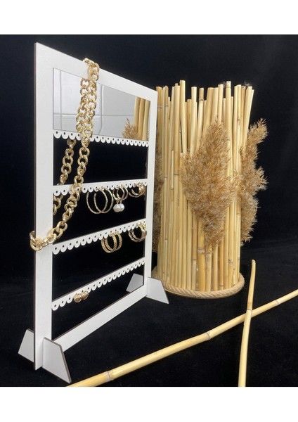 Ahşap Aynalı Küpe ve Takı Sergileme Standı, Şık ve Kullanışlı Tasarım