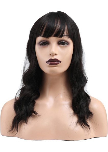 Dalgalı Kısa Perçemli Fiber Sentetik Peruk / Koyu Kestane