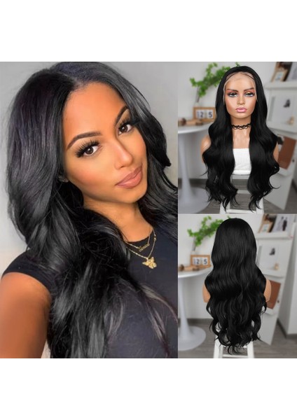 Siyah Fiber Sentetik Geniş Dalgalı Tül Peruk