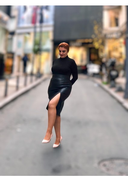 Önden Yırtmaçlı Deri Etek modelleri