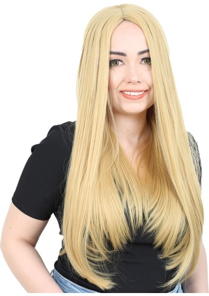 Fiber Sentetik Uzun Düz Peruk / Sarı