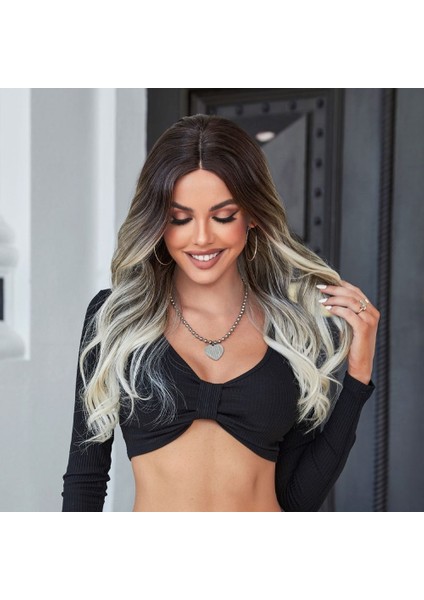 Koyu Kestane Ombre Kumral Beyaz Platin Röfleli Tül Peruk