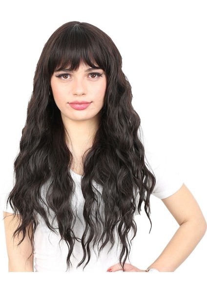 Perçemli Uzun Su Dalgası Fiber Sentetik Peruk Kahverengi