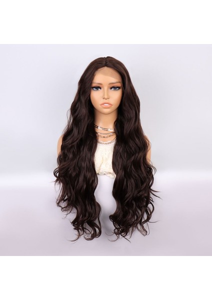 Kahverengi Uzun Dalgalı Fiber Sentetik Tül Peruk