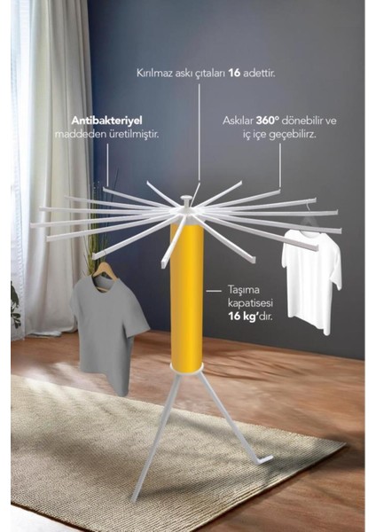 Açılıp Kapanabilen 360° Dönebilir Kurutmalık Askısı, Şık Altın Renk