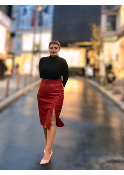 Önden Yırtmaçlı Deri Etek fiyatları