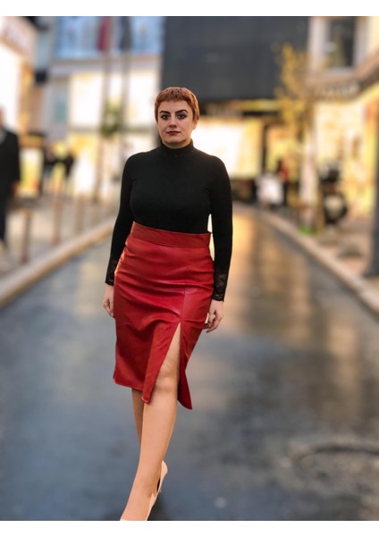 Önden Yırtmaçlı Deri Etek modelleri