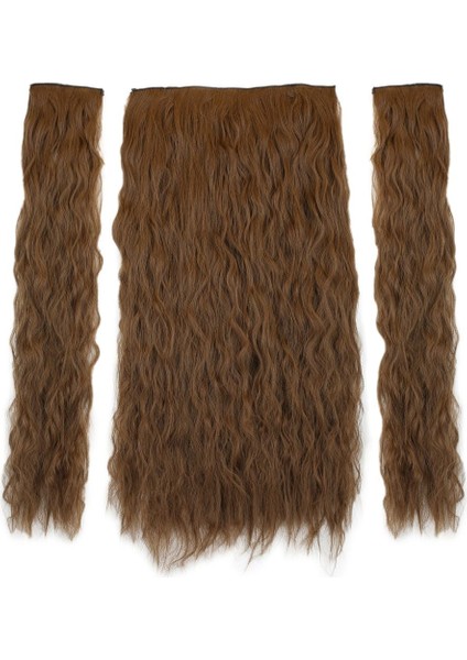 Fiber Sentetik Kabarık Dalgalı Yarım Ay + 2 Yan Çıt Çıt / Kumral