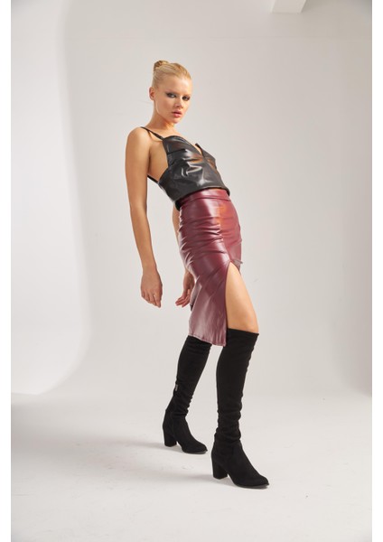 Önden Yırtmaçlı Deri Etek modelleri