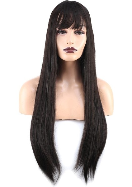 Düz Perçemli Uzun Fiber Sentetik Peruk Kahverengi