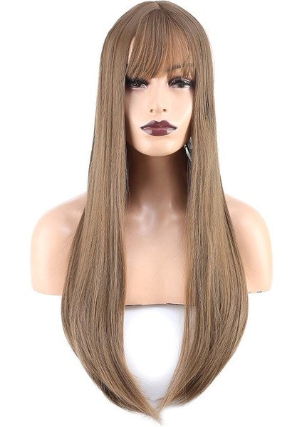Düz Perçemli Uzun Fiber Sentetik Peruk / Bebek Kumralı