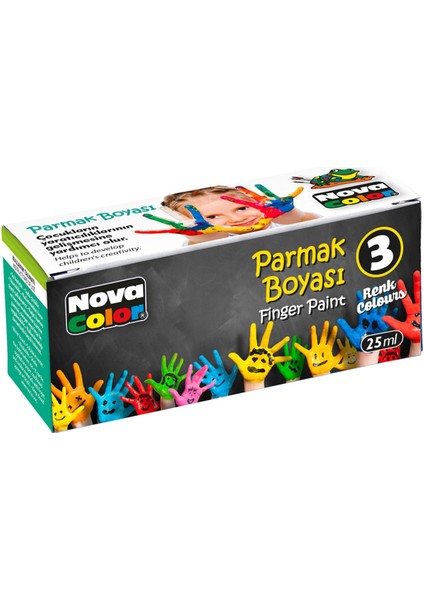 3X25 ml Parmak Boyası Su Bazlı - Kolay Silinebilir Boya