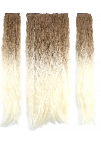 Fiber Sentetik Kabarık Dalgalı Yarım Ay + 2 Yan Çıt Çıt Kumral Platin Ombreli