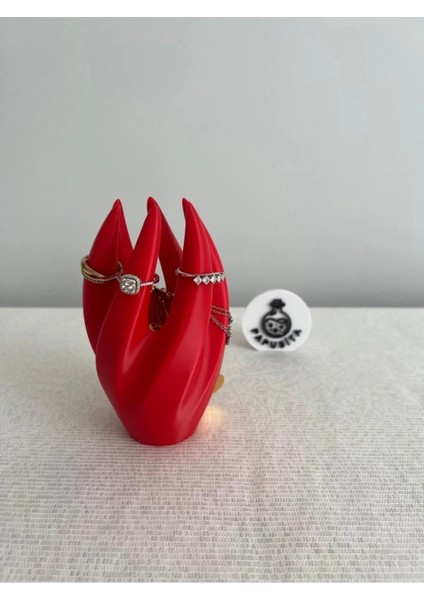 Kırmızı El Şeklinde Takı ve Yüzük Organizeri, Düzenleyici, Dekoratif ve Şık Tasarım