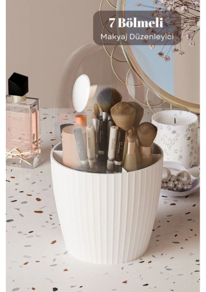 7 Bölmeli Çok Amaçlı Makyaj ve Fırça Organizeri, Beyaz