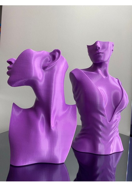 Mor Renk Dekoratif Takı Mankeni 2'li Set, Takı Teşhir ve Organizer, 30 ve 23 cm