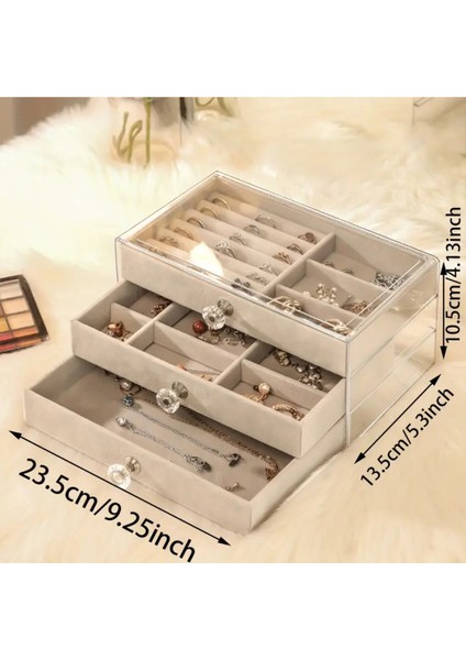 Şık 3 Çekmeceli Gri Takı Kutusu, Organizer ve Mücevher Saklama Alanı fiyatları