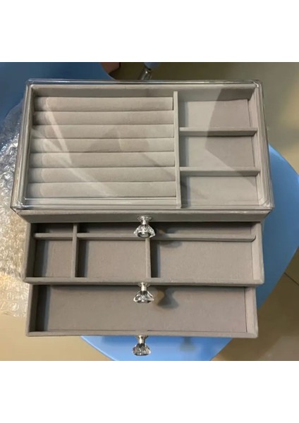 Şık 3 Çekmeceli Gri Takı Kutusu, Organizer ve Mücevher Saklama Alanı indirimleri