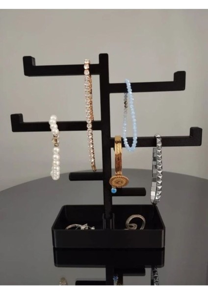 Şık Siyah Takı Düzeni, Bileklik, Küpe ve Kolye Saklama Alanı