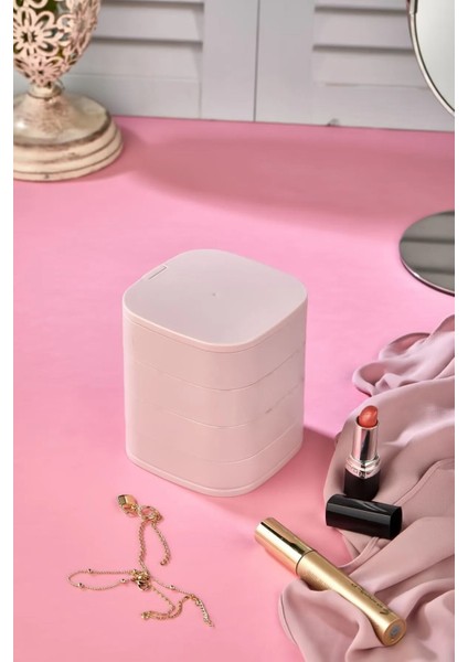 Aynalı 4 Katlı Takı ve Makyaj Organizeri, 360 Dönen, Pembe, Şık ve Pratik Düzenleyici fiyatları