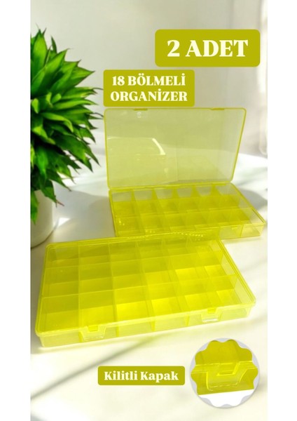 2 Adet Sarı 18 Bölmeli Kapaklı Balıkçı Kutusu Çapari ve Balık Malzemeleri Organizeri