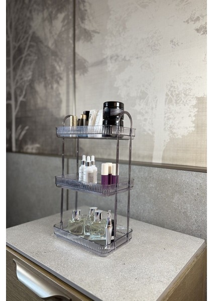 3 Katlı Gri Makyaj ve Kozmetik Düzenleyici Banyo Rafı, Şık ve Pratik Organizer fırsatları