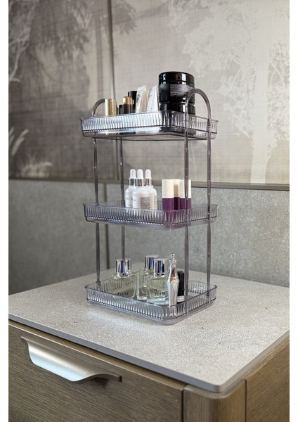 3 Katlı Gri Makyaj ve Kozmetik Düzenleyici Banyo Rafı, Şık ve Pratik Organizer indirimleri