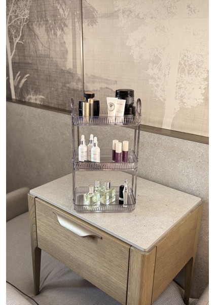 3 Katlı Gri Makyaj ve Kozmetik Düzenleyici Banyo Rafı, Şık ve Pratik Organizer