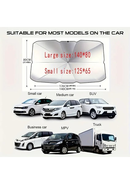 Oto Araba Güneşlik Şemsiye Tip Ön Cam Güneş Önleyici Katlanabilir 140CM x 75CM modelleri
